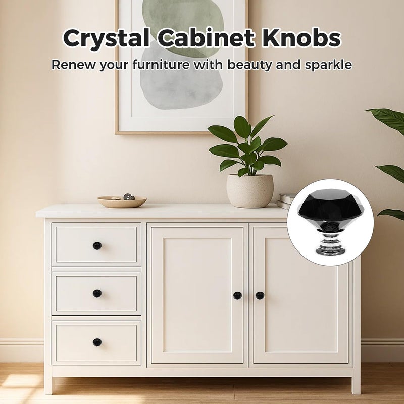 DeELF Outlet DEELF 25 Packs Kitchen Cabinet Knobs, 30 mm Crystal Cabinet Knobs, Diamond Dresser Handle Drawer Pulls, Dresser Knobs for Cabinets and Drawers, Black - Image 2
